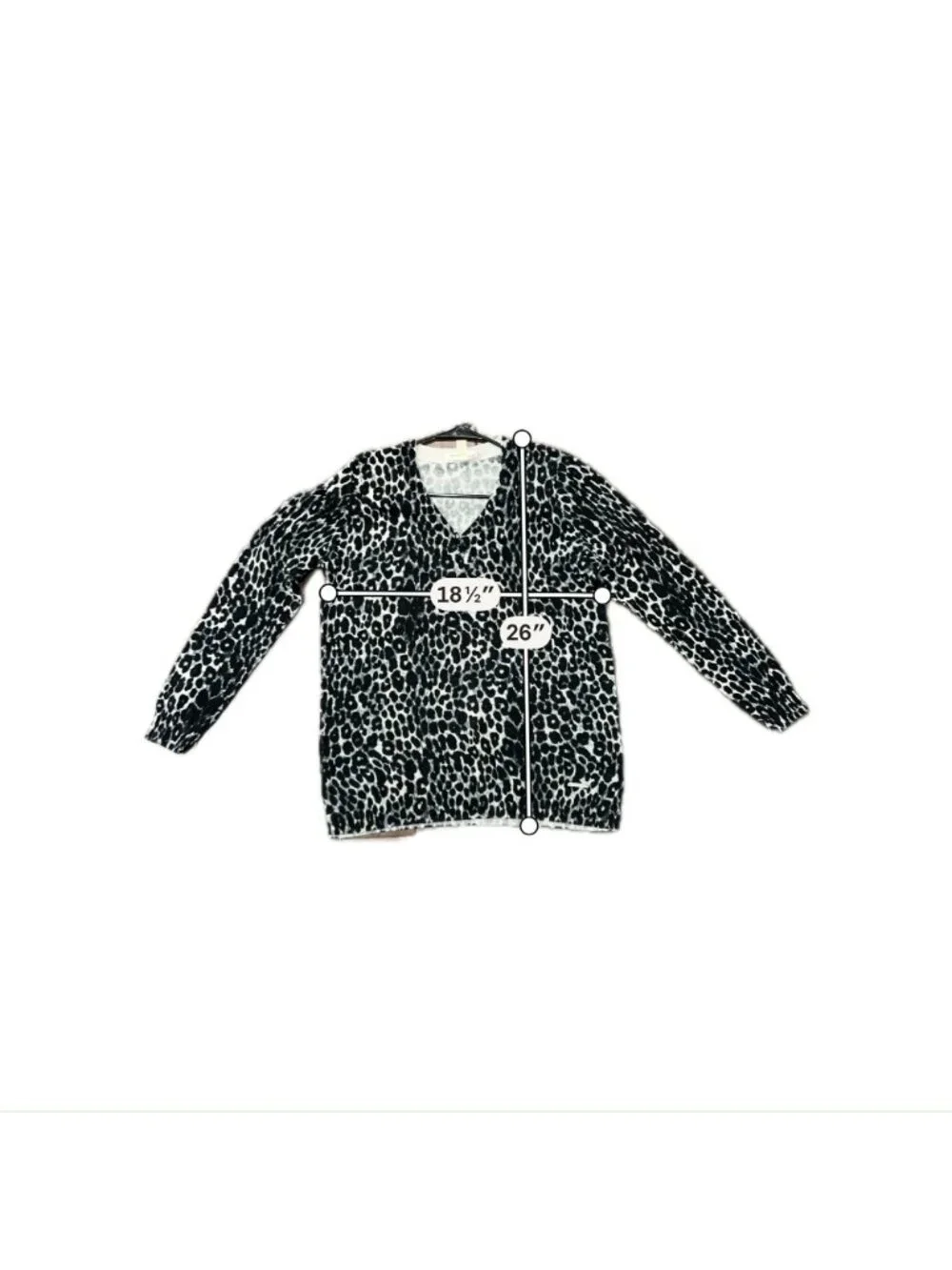 Michael Kors Large Black White Leopard Print V-Neck Sweater Retro Statement Styl